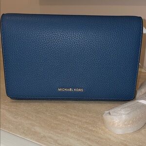 NWT- Michael Kors Blue Clutch - With Gold Chain